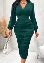 Autumn and Winter Women Solid Dress