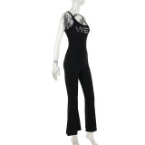 Women Summer Street Casual Letter Beaded Jumpsuit