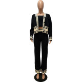 Autumn winter striped knitting cardigan pants Casual 3-piece set