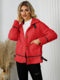 Women's Turndown Collar button lamb fleece jacket short coat