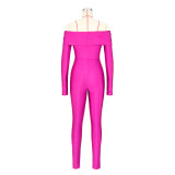 Women's off shoulder Knot Hollow Sexy High Waist Long Sleeve Jumpsuit