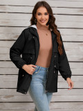 Women's Autumn winter furry lining hooded zipper jacket