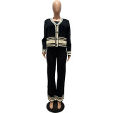 Autumn winter striped knitting cardigan pants Casual 3-piece set