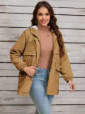 Women's Autumn winter furry lining hooded zipper jacket