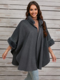 Autumn winter furry collar cape cloak jacket Casual loose shawl women's clothing