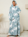 Pullover Coral Fleece Home Clothes Hooded Outdoor Cold-proof Warm Nightgown Home Lazy Blanket dress