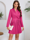 Women's Autumn winter Turndown Collar Long Sleeve Pleated Professional career Dress