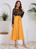 autumn women's Fashion slim Round Neck lace contrast color career dress