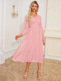 Women's v-neck jacquard long-sleeved a-line dress