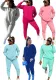 Women's Autumn winter solid color cotton drawstring pocket sports longs leeve two-piece pants set