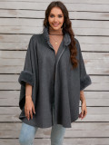 Autumn winter furry collar cape cloak jacket Casual loose shawl women's clothing