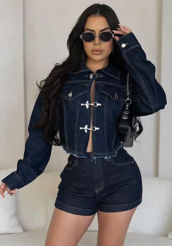 Fashion Casual women's Autumn winter long sleeve Jacket shorts two piece set