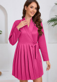 Women's Autumn winter Turndown Collar Long Sleeve Pleated Professional career Dress