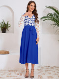autumn women's Fashion slim Round Neck lace contrast color career dress
