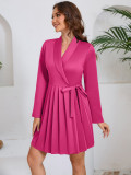 Women's Autumn winter Turndown Collar Long Sleeve Pleated Professional career Dress