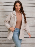 Women's Autumn winter furry lining hooded zipper jacket