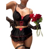 Sexy lingerie See-Through lace temptation short skirt bra thong three-piece set