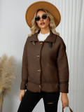 Women's Turndown Collar button lamb fleece jacket short coat