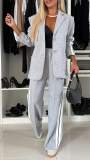 Autumn winter women's long-sleeved Turndown Collar Casual blazer pants two piece set