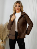 Women's Turndown Collar button lamb fleece jacket short coat