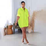 Women Autumn Solid Color Button Loose Shirt Dress