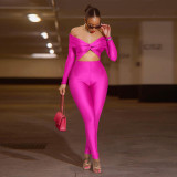 Women's off shoulder Knot Hollow Sexy High Waist Long Sleeve Jumpsuit