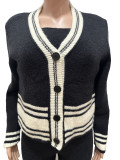 Autumn winter striped knitting cardigan pants Casual 3-piece set