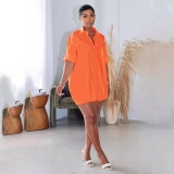 Women Autumn Solid Color Button Loose Shirt Dress