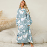 Pullover Coral Fleece Home Clothes Hooded Outdoor Cold-proof Warm Nightgown Home Lazy Blanket dress