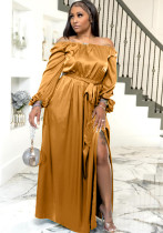 Plus Size Women Sexy Off Shoulder Lace Lantern Sleeve Dress