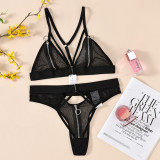 Women Zipper Lace Sexy Lingerie Three-Piece