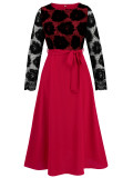 autumn women's Fashion slim Round Neck lace contrast color career dress