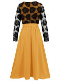 autumn women's Fashion slim Round Neck lace contrast color career dress