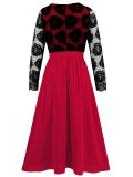 autumn women's Fashion slim Round Neck lace contrast color career dress