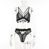 Women Zipper Lace Sexy Lingerie Three-Piece