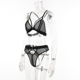 Women Zipper Lace Sexy Lingerie Three-Piece