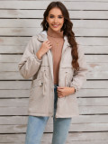 Women's Autumn winter furry lining hooded zipper jacket