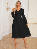 Women's v-neck jacquard long-sleeved a-line dress