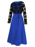 autumn women's Fashion slim Round Neck lace contrast color career dress
