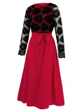 autumn women's Fashion slim Round Neck lace contrast color career dress