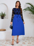 autumn women's Fashion slim Round Neck lace contrast color career dress