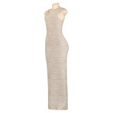 Women Summer Solid Sleeveless Sexy Water Ripple Dress