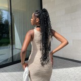 Women Summer Solid Sleeveless Sexy Water Ripple Dress