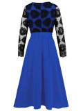 autumn women's Fashion slim Round Neck lace contrast color career dress