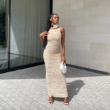 Women Summer Solid Sleeveless Sexy Water Ripple Dress