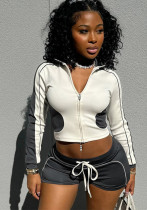 Women Stand Collar Fitness Sports Top and Shorts Two-Piece Set