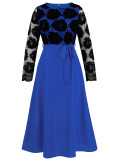 autumn women's Fashion slim Round Neck lace contrast color career dress