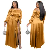Plus Size Women Sexy Off Shoulder Lace Lantern Sleeve Dress