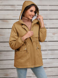 Women's Autumn winter furry lining hooded zipper jacket