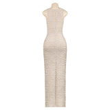 Women Summer Solid Sleeveless Sexy Water Ripple Dress